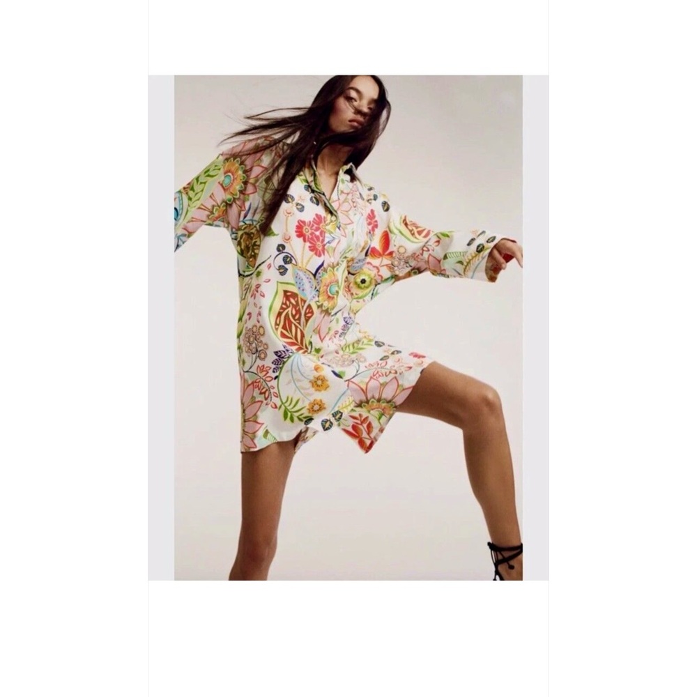 Zara Colorful Floral Print Longs-Sleeve Romper Botton-Up Romper Jumpsuit